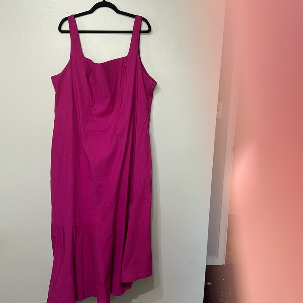 Anthropologie plus size dress with asymmetrical hem in dragonfruit